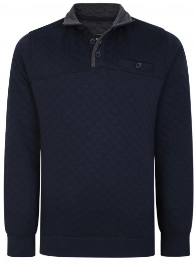 Kam Jeans 7050 Quilted Jersey Sweater 1/4 Button Up Navy - Sweatshirts & hoodies - Sweatshirt & Camisolas com Capuz tamanhos grandes