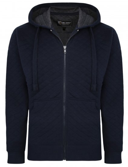 Kam Jeans 7051 Quilted Jersey Zip Thru Hoody Navy - Sweatshirts & hoodies - Sweatshirt & Camisolas com Capuz tamanhos grandes