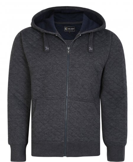 Kam Jeans 7051 Quilted Jersey Zip Thru Hoody Charcoal - Sweatshirts & hoodies - Sweatshirt & Camisolas com Capuz tamanhos grandes