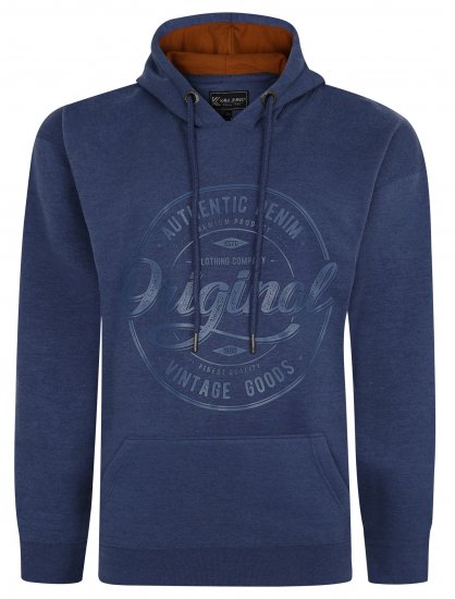 Kam Jeans 7059 Over Head Large Embossed Hoodie Royal Blue - Sweatshirts & hoodies - Sweatshirt & Camisolas com Capuz tamanhos grandes