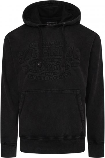 Kam Jeans 7066 Over Head Washed Embossed Hoody Black TALL SIZES - ROUPAS DE HOMEM MT-6XLT - Tamanhos-Tall Homem