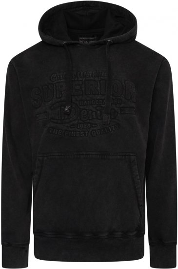 Kam Jeans 7066 Over Head Washed Embossed Hoody Black - Sweatshirts & hoodies - Sweatshirt & Camisolas com Capuz tamanhos grandes