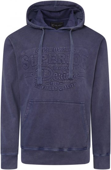 Kam Jeans 7066 Over Head Washed Embossed Hoody Blue - Sweatshirts & hoodies - Sweatshirt & Camisolas com Capuz tamanhos grandes