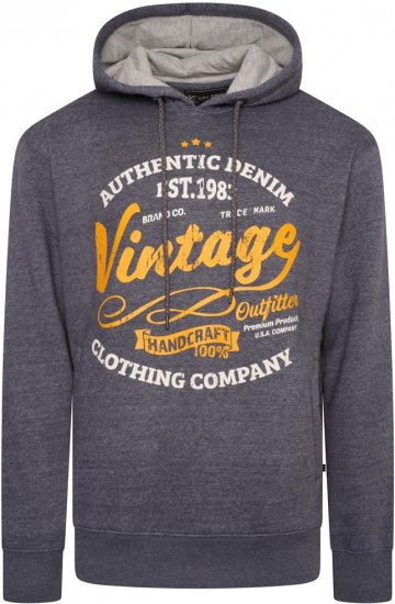 Kam Jeans 7072 Over Head Vintage EMB Hoody Blue Nights - Sweatshirts & hoodies - Sweatshirt & Camisolas com Capuz tamanhos grandes