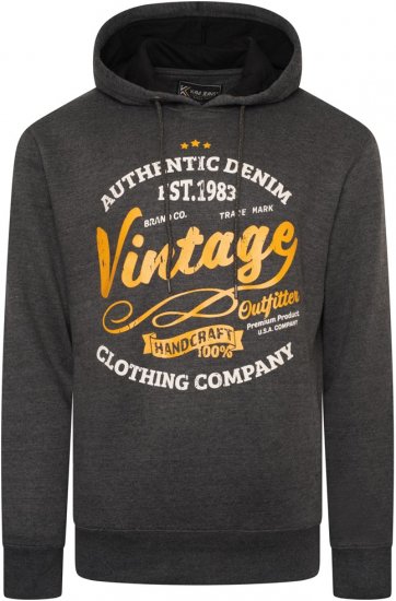 Kam Jeans 7072 Over Head Vintage EMB Hoody Charcoal - Sweatshirts & hoodies - Sweatshirt & Camisolas com Capuz tamanhos grandes