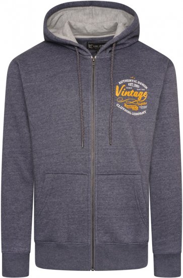 Kam Jeans 7073 Zip Thru Vintage EMB Hoody Blue Nights - Sweatshirts & hoodies - Sweatshirt & Camisolas com Capuz tamanhos grandes