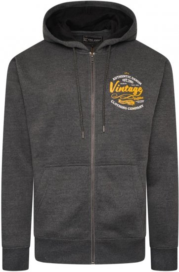 Kam Jeans 7073 Zip Thru Vintage EMB Hoody Charcoal - Sweatshirts & hoodies - Sweatshirt & Camisolas com Capuz tamanhos grandes