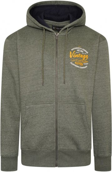 Kam Jeans 7073 Zip Thru Vintage EMB Hoody Khaki - Sweatshirts & hoodies - Sweatshirt & Camisolas com Capuz tamanhos grandes
