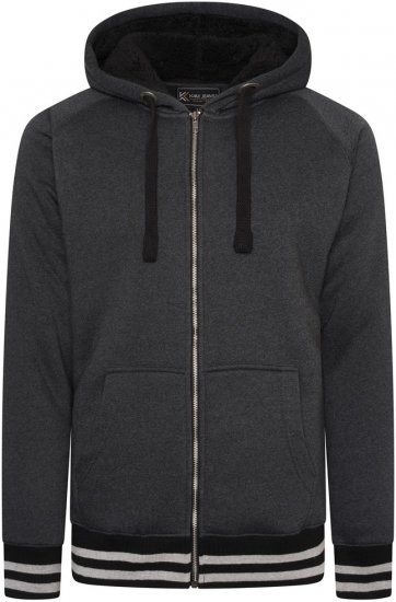 Kam Jeans 7074 Zip Thru Sherpa Hoody with Contrast Cuff/Hem Charcoal - Sweatshirts & hoodies - Sweatshirt & Camisolas com Capuz tamanhos grandes