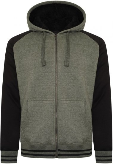Kam Jeans 7075 Raglan Zip Thru Sherpa Hoodie Black/Khaki - Sweatshirts & hoodies - Sweatshirt & Camisolas com Capuz tamanhos grandes
