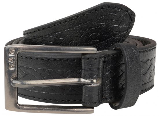 Kam Jeans 919 Weave Pattern Leather Belt Black - Cintos - Cintos Masculinos Tamanhos Grandes