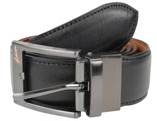 Kam Jeans 921 Leather Belt Black/Brown "Reversible", 3cm - Cintos - Cintos Masculinos Tamanhos Grandes