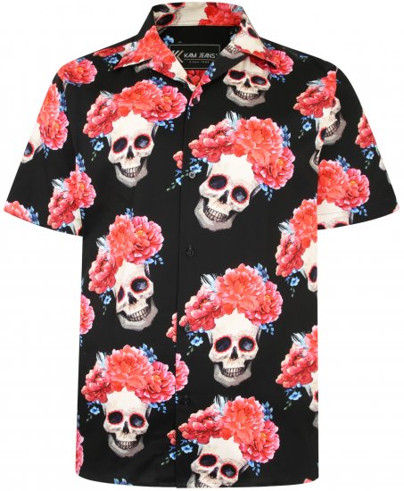 Kam Jeans P014 Rose Skull Print Shirt - Camisas - Camisas Homem Tamanhos Grandes
