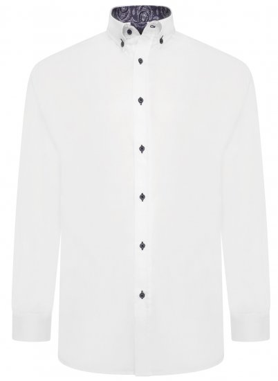 Kam Jeans P023 L/S Premium Stretch Shirt White - Camisas - Camisas Homem Tamanhos Grandes