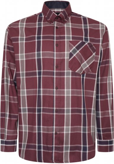 Kam Jeans P038 LS Premium Cotton Check Shirt Wine - Camisas - Camisas Homem Tamanhos Grandes