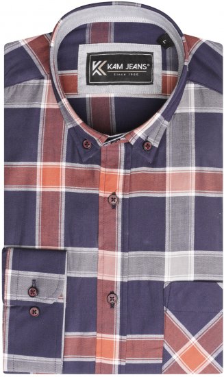 Kam Jeans P038 LS Premium Cotton Check Shirt Navy - Camisas - Camisas Homem Tamanhos Grandes
