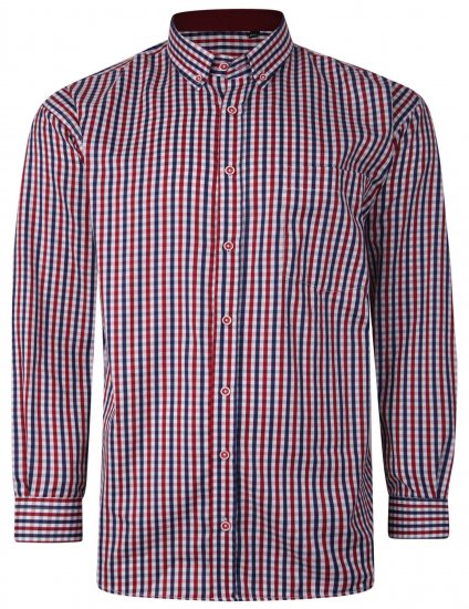 Kam Jeans P640 Premium Gingham Check Shirt LS Red - Camisas - Camisas Homem Tamanhos Grandes