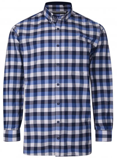 Kam Jeans P642 Premium Large Check Shirt LS Blue - Camisas - Camisas Homem Tamanhos Grandes
