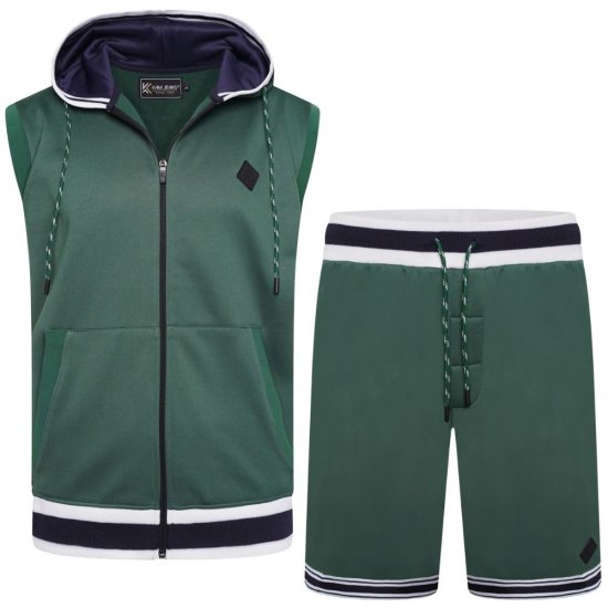 Kam Jeans TS005 Retro Tracky Set (Shorts/Sleeveless Hoodie) Racing Green - Toda a roupa - Roupa de homem tamanhos grandes 2XL-14XL