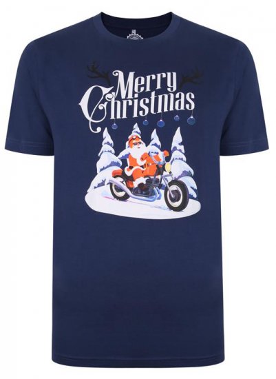 Kam Jeans X009 Santa Biker Print T-Shirt Navy - T-shirts - T-shirts Homem Tamanhos Grandes