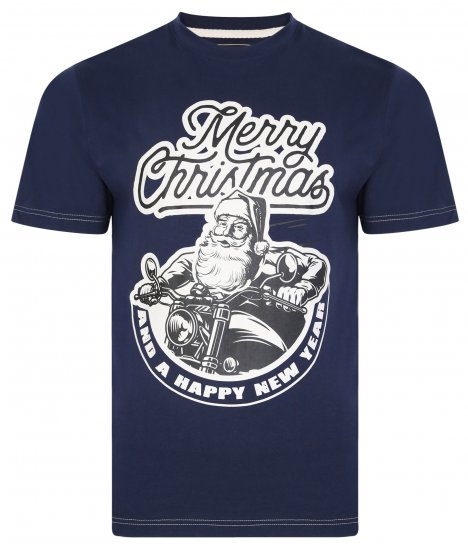 Kam Jeans X016 Santa Biker Print Tee Navy - T-shirts - T-shirts Homem Tamanhos Grandes