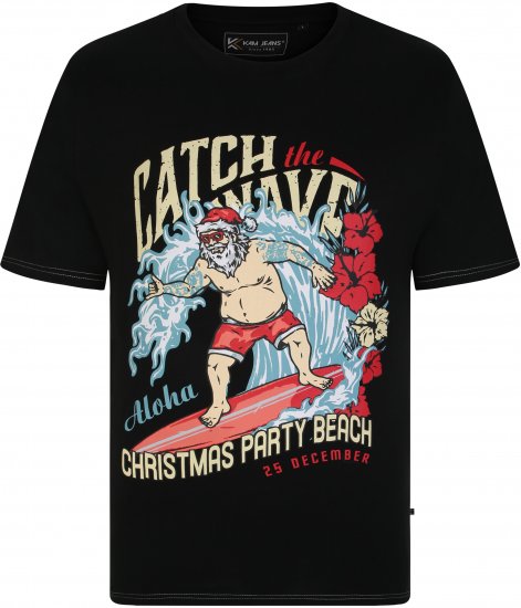 KBS X020 Catch The Waves Xmas Print T-Shirt Black - T-shirts - T-shirts Homem Tamanhos Grandes