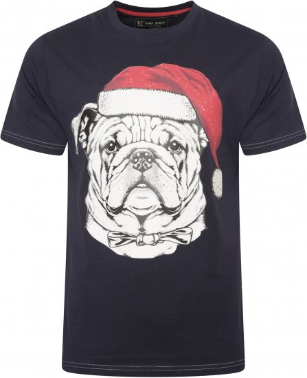 Kam Jeans X027 Bulldog Santa Xmas Print T-Shirt Navy - T-shirts - T-shirts Homem Tamanhos Grandes