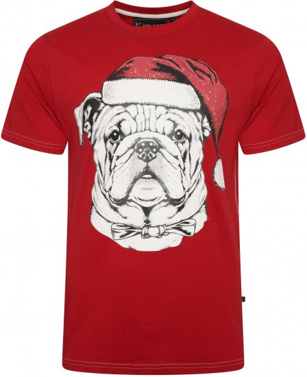 Kam Jeans X027 Bulldog Santa Xmas Print T-Shirt Red - T-shirts - T-shirts Homem Tamanhos Grandes