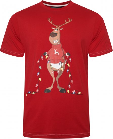 Kam Jeans X028 Rudolph Print T-Shirt Red - T-shirts - T-shirts Homem Tamanhos Grandes