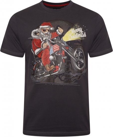 Kam Jeans X030 Santa Biker Print T-Shirt Charcoal - T-shirts - T-shirts Homem Tamanhos Grandes
