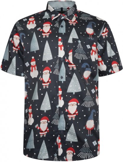 Kam Jeans X033 Santa Xmas Print Short Sleeve Shirt Navy - Camisas - Camisas Homem Tamanhos Grandes