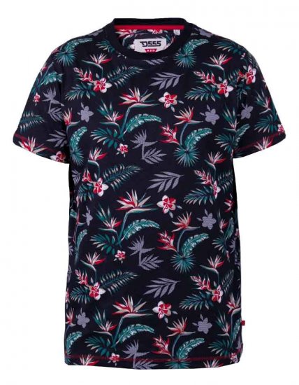 D555 Keating Hawaiian Print Crew Neck T-Shirt Black - T-shirts - T-shirts Homem Tamanhos Grandes