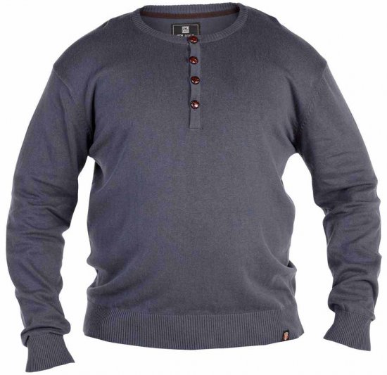 D555 Grandad Knitted Sweater Charcoal - Sweatshirts & hoodies - Sweatshirt & Camisolas com Capuz tamanhos grandes