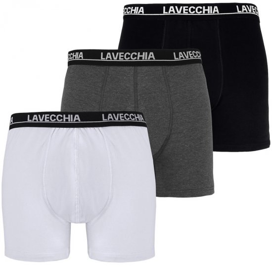 Lavecchia 1020 Boxershorts 3-pack Black/Charcoal/White - Roupa Interior & natação - Roupa interior Homem Tamanhos Grandes