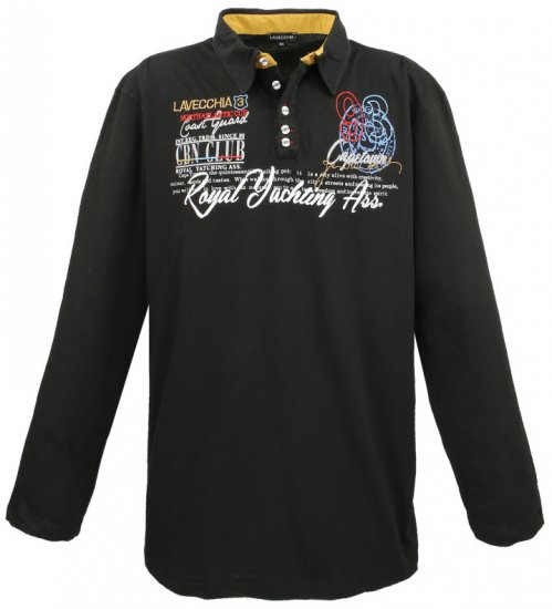 Lavecchia 606 Printed Long sleeve Jersey Polo Black - Pólos - Pólos Tamanhos Grandes Homem