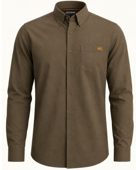 Motley Denim Lisbon Long Sleeve Shirt Dark Khaki - Camisas - Camisas Homem Tamanhos Grandes