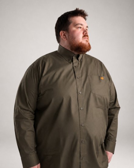 Motley Denim Lisbon Long Sleeve Shirt Dark Khaki - Camisas - Camisas Homem Tamanhos Grandes