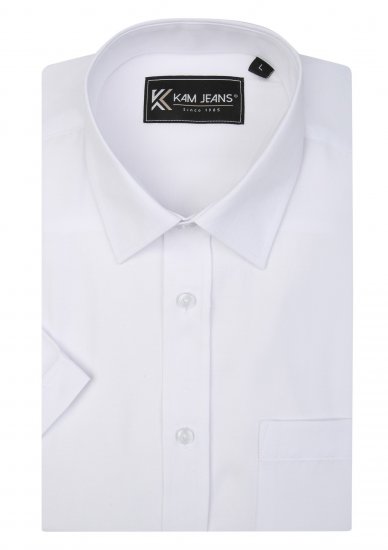 Kam Jeans 6283 Casual SS Herringbone Shirt White - Camisas - Camisas Homem Tamanhos Grandes