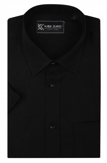 Kam Jeans 6283 Casual SS Herringbone Shirt Black - Camisas - Camisas Homem Tamanhos Grandes