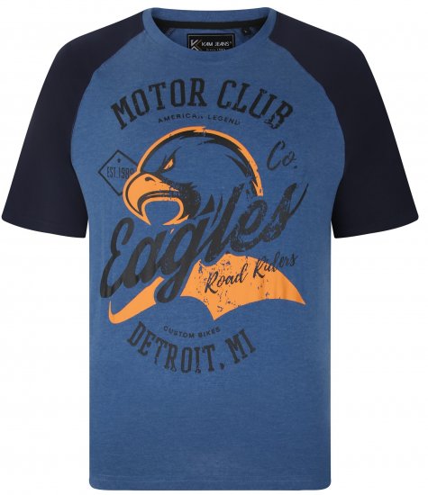 Kam Jeans 5737 Eagle Print Raglan T-Shirt Blue - T-shirts - T-shirts Homem Tamanhos Grandes