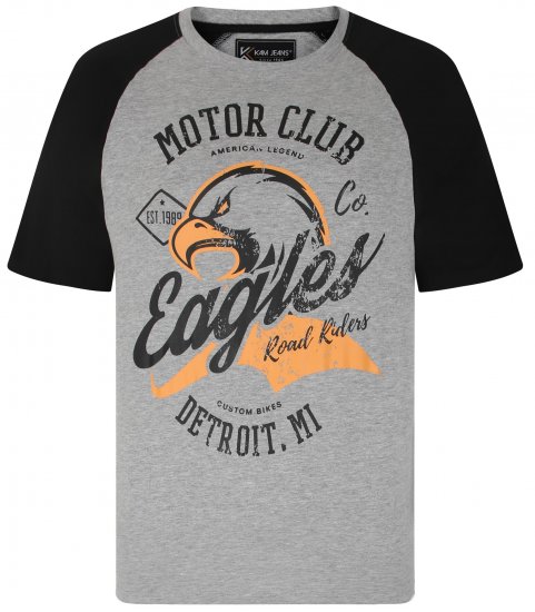 Kam Jeans 5737 Eagle Print Raglan T-Shirt Grey - T-shirts - T-shirts Homem Tamanhos Grandes