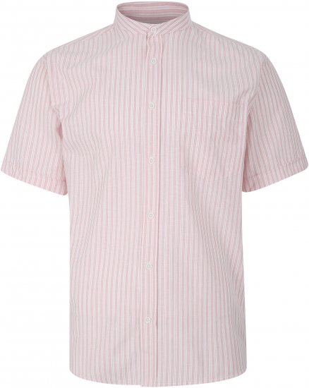 Kam Jeans 6288 Grandad Stripe Short Sleeve Shirt with Collar Pink - Camisas - Camisas Homem Tamanhos Grandes