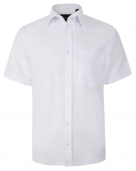 Kam Jeans 6283 Casual SS Herringbone Shirt White - Camisas - Camisas Homem Tamanhos Grandes