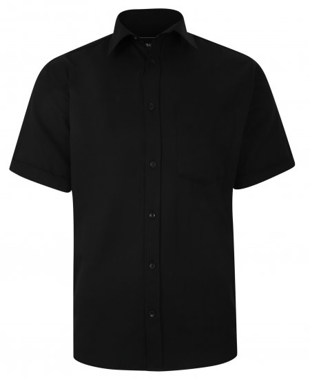 Kam Jeans 6283 Casual SS Herringbone Shirt Black - Camisas - Camisas Homem Tamanhos Grandes