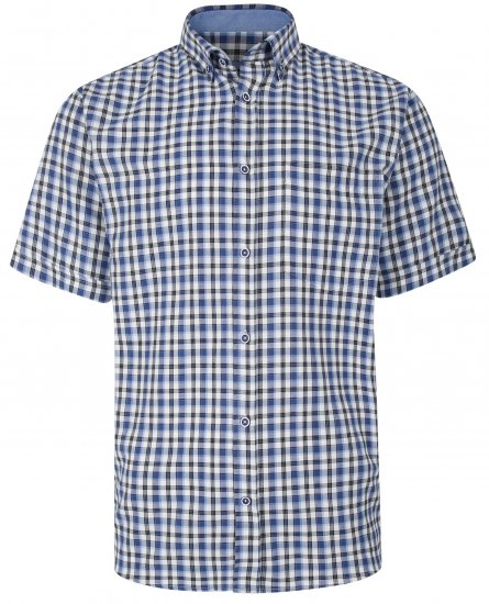 Kam Jeans 6285 Casual SS Check Shirt Blue - Camisas - Camisas Homem Tamanhos Grandes