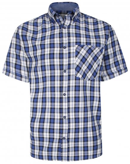 Kam Jeans 6286 Casual SS Check Shirt Blue - Camisas - Camisas Homem Tamanhos Grandes