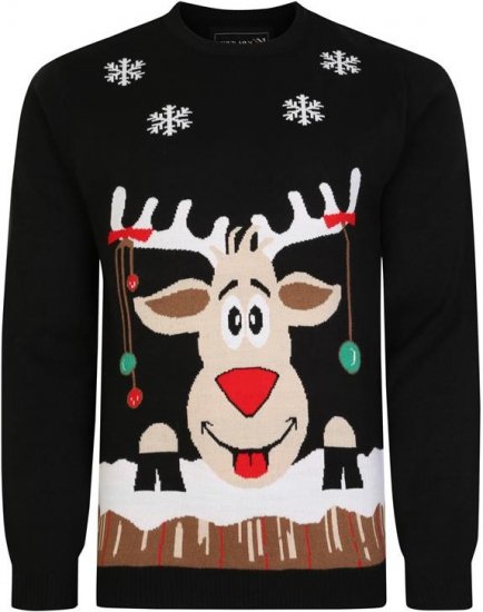 Kam Jeans X023 Rudolph Xmas Sweatshirt Black - Sweatshirts & hoodies - Sweatshirt & Camisolas com Capuz tamanhos grandes