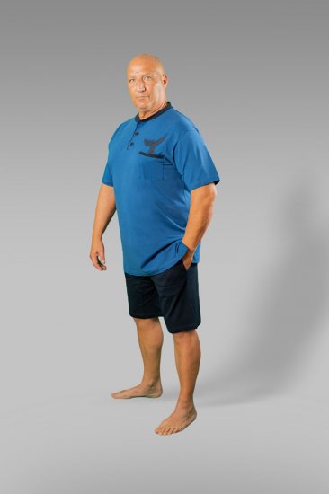 20 Nodi Short Pajamas in Combed Cotton Jersey Blue/Black - Roupa Interior & natação - Roupa interior Homem Tamanhos Grandes