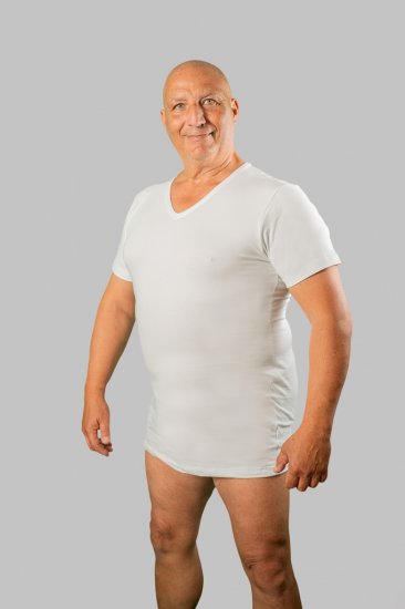 20 Nodi Short Sleeve V-Neck in Stretch Cotton White - Roupa Interior & natação - Roupa interior Homem Tamanhos Grandes