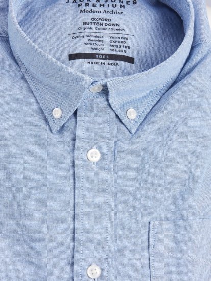 Jack & Jones Brook Oxford Shirt Long Sleeve Blue - Camisas - Camisas Homem Tamanhos Grandes